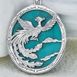 Phoenix Turquoise Sterling Silver Pendant Necklace: Genuine Stone